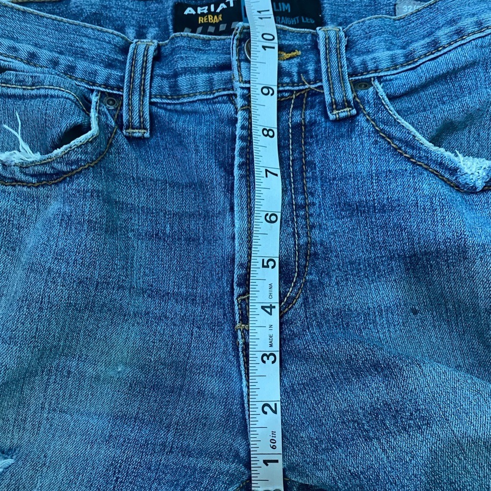 ARIAT REBAR M7 Slim Straight Rico Medium Wash Distressed Work Denim Jeans SZ 32 - Picture 12 of 13